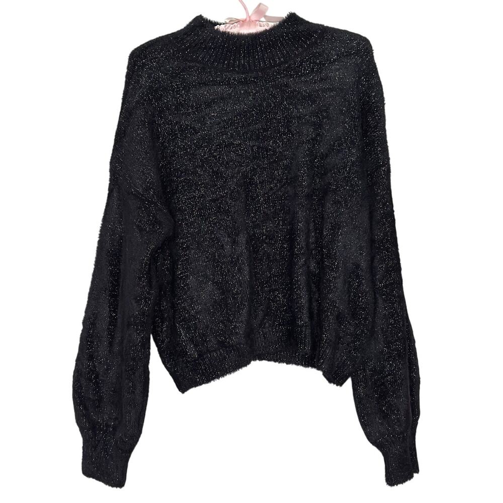 NWT Wild Fable Large black sparkle Nylon Knit Metallic sweater